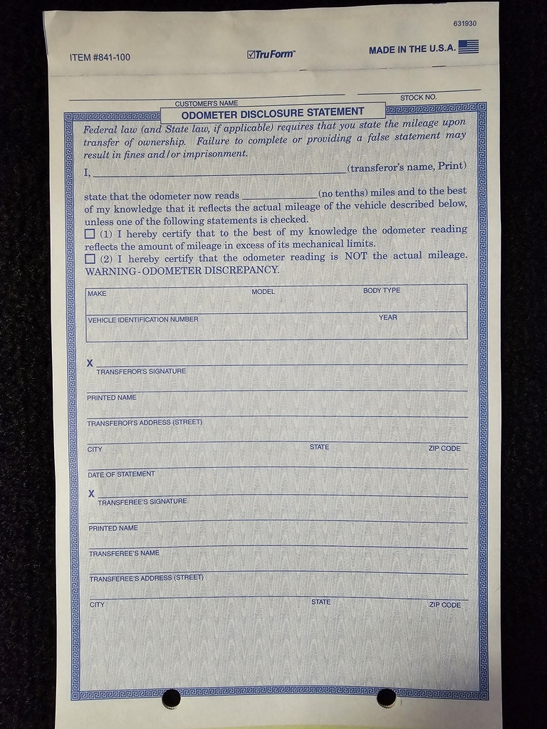 Odometer Disclosure Statements 841-100 -103N