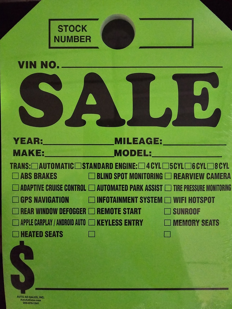 Mirror Hang Tag- Sale with Options- Fluorescent Green 