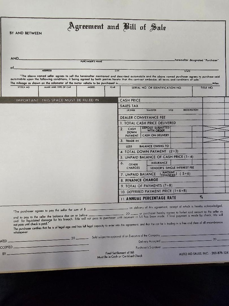 Agreement & Bill Of Sale