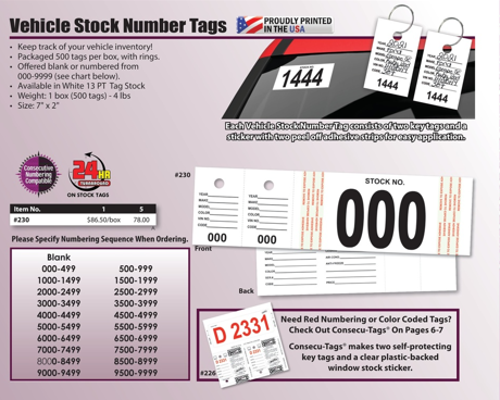 Vehicle Stock Number Tags