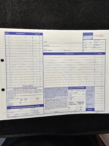 Garage Repair Orders 4 Part