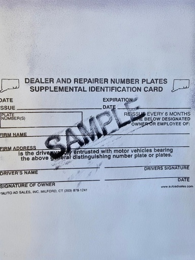 Supplemental Driver Identification Cards/ 50 Per Package